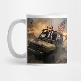 Trump riding car on construction site Mug